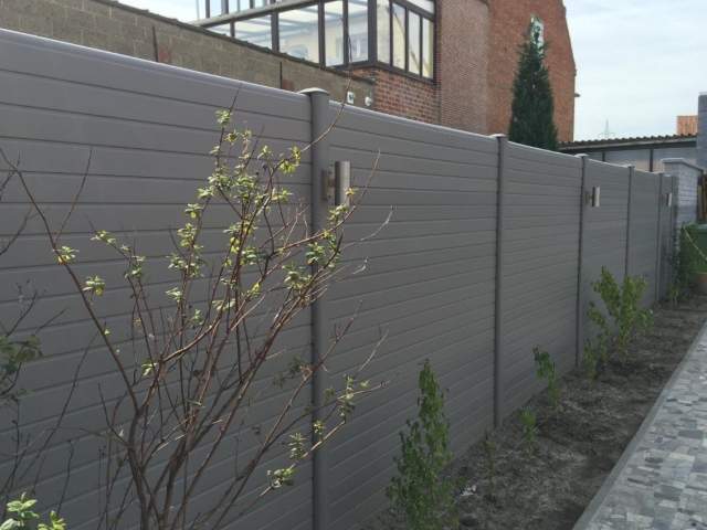 ECOfencing tuinscherm grijs met ledspots dubbel